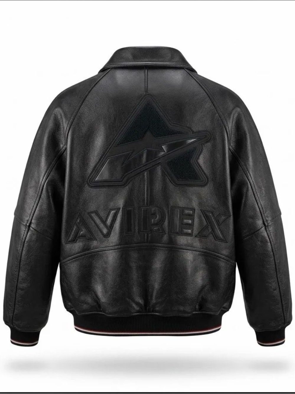 Avirex Black Embossed Leather Bomber Jacket